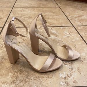 LuLus Taylor Champagne Satin Ankle Strap Heels
